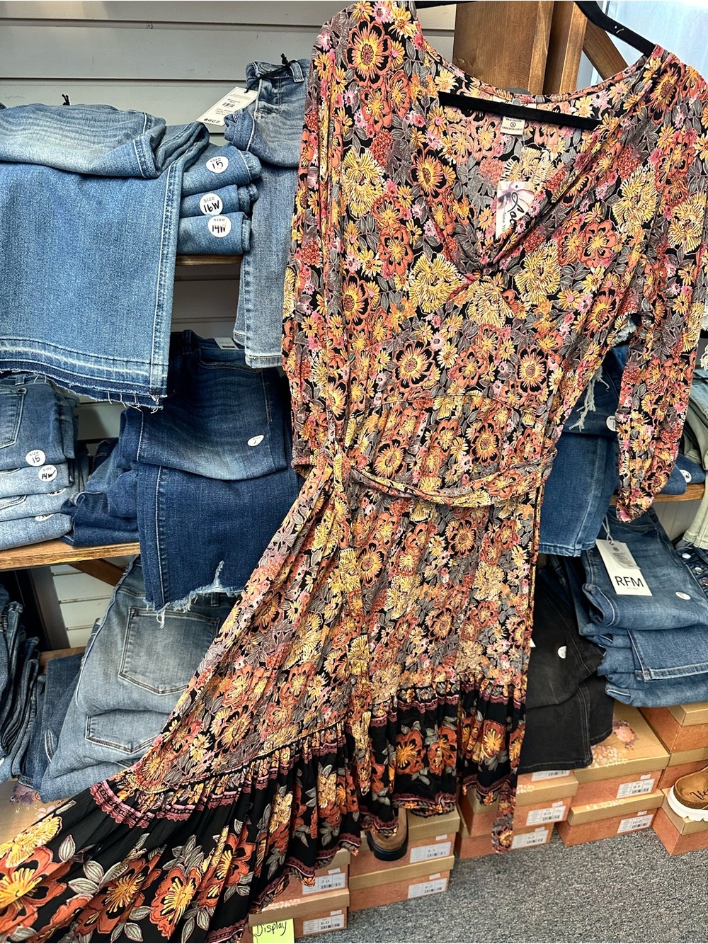Lola P. Floral Tie Waist Boho Maxi Dress